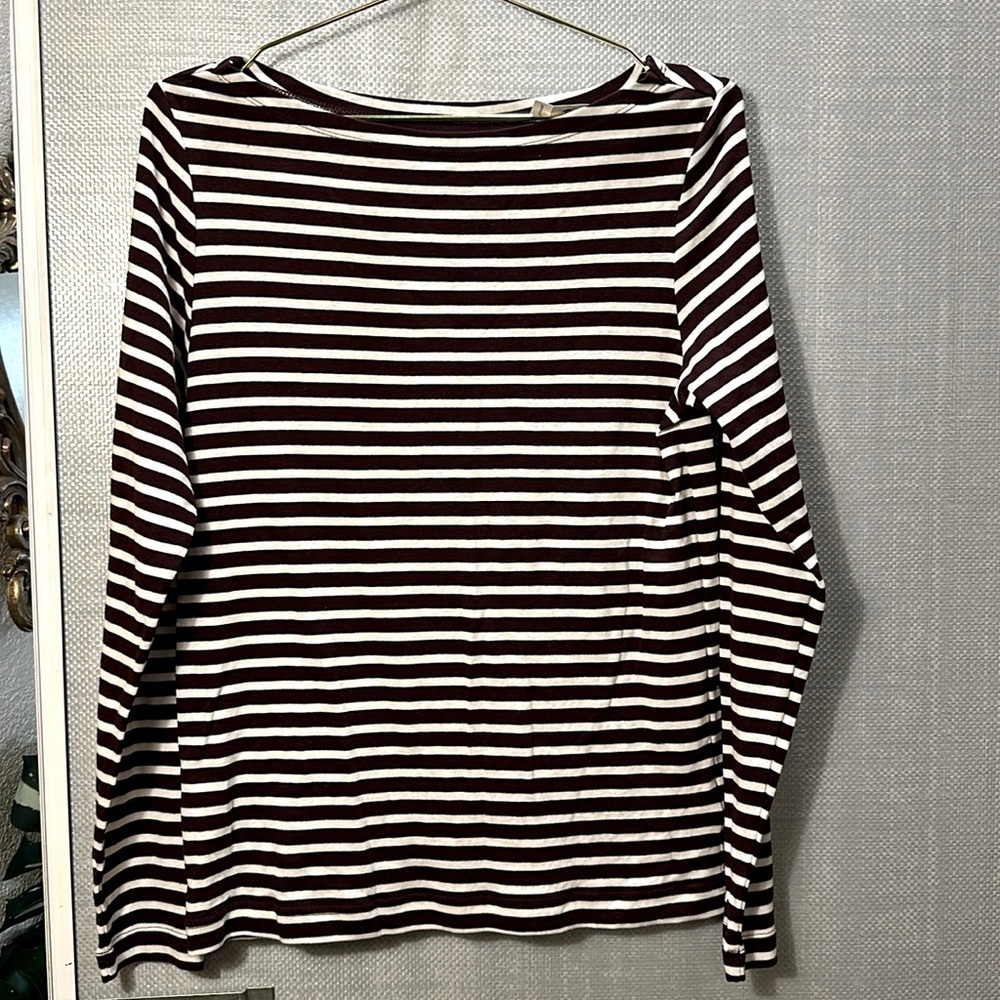 Gap plum White Striped Favorite Stretch Long Sleeve T-shirt size L